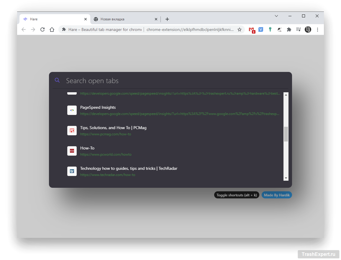 Hare – Beautiful tab manager for chrome