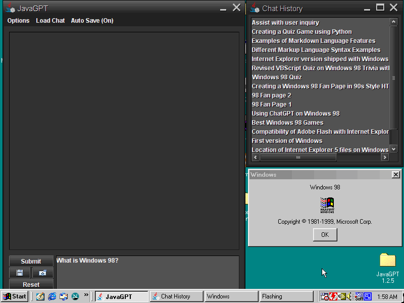 Windows 98 ChatGPT