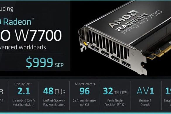 Видеокарта AMD Radeon Pro W7700 работает на чипе Navi 32 с 3072 ядрами и 16 ГБ памяти