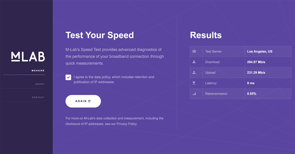 M Lab Internet Speed Test