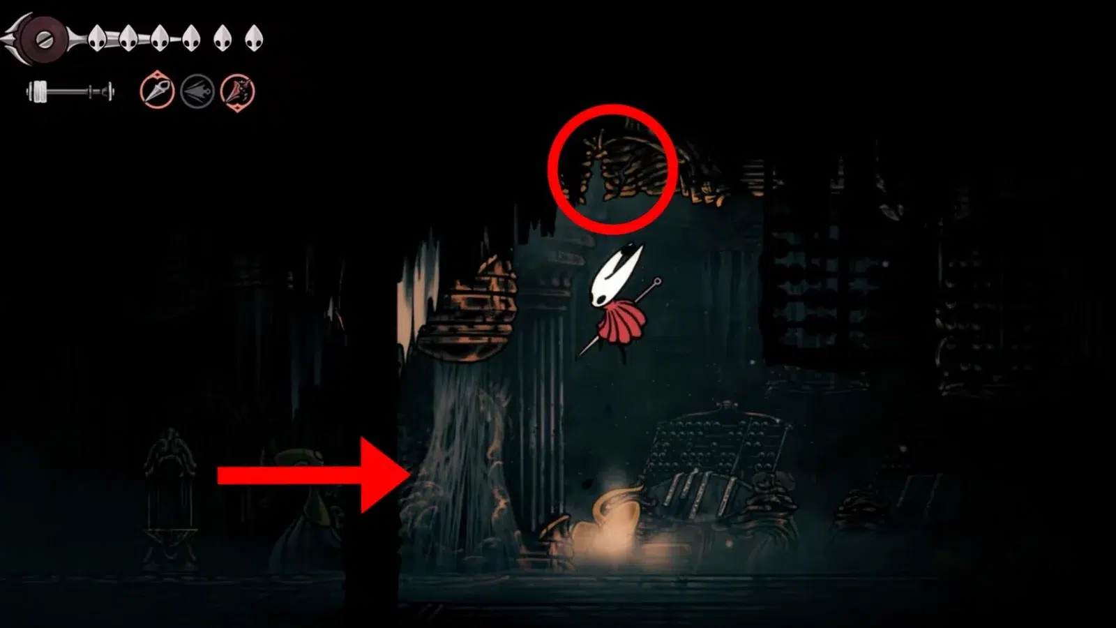 В новом месте направьтесь к правому концу комнаты чтобы найти разрушаемый объект на потолке В новом месте направьтесь к правому концу комнаты чтобы найти разрушаемый объект на потолке