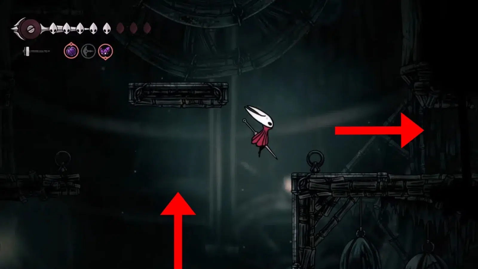 Подъём по коротким платформам в Hollow Knight: Silksong