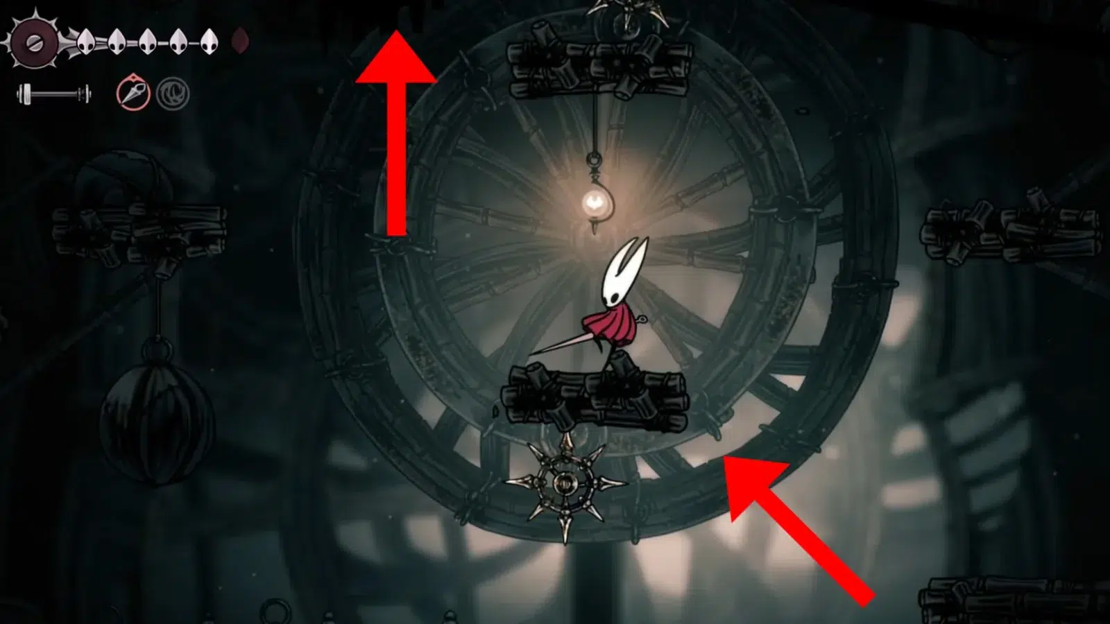 Войдя в следующую локацию начните подниматься с помощью маленьких деревянных платформ Войдя в следующую локацию начните подниматься с помощью маленьких деревянных платформ