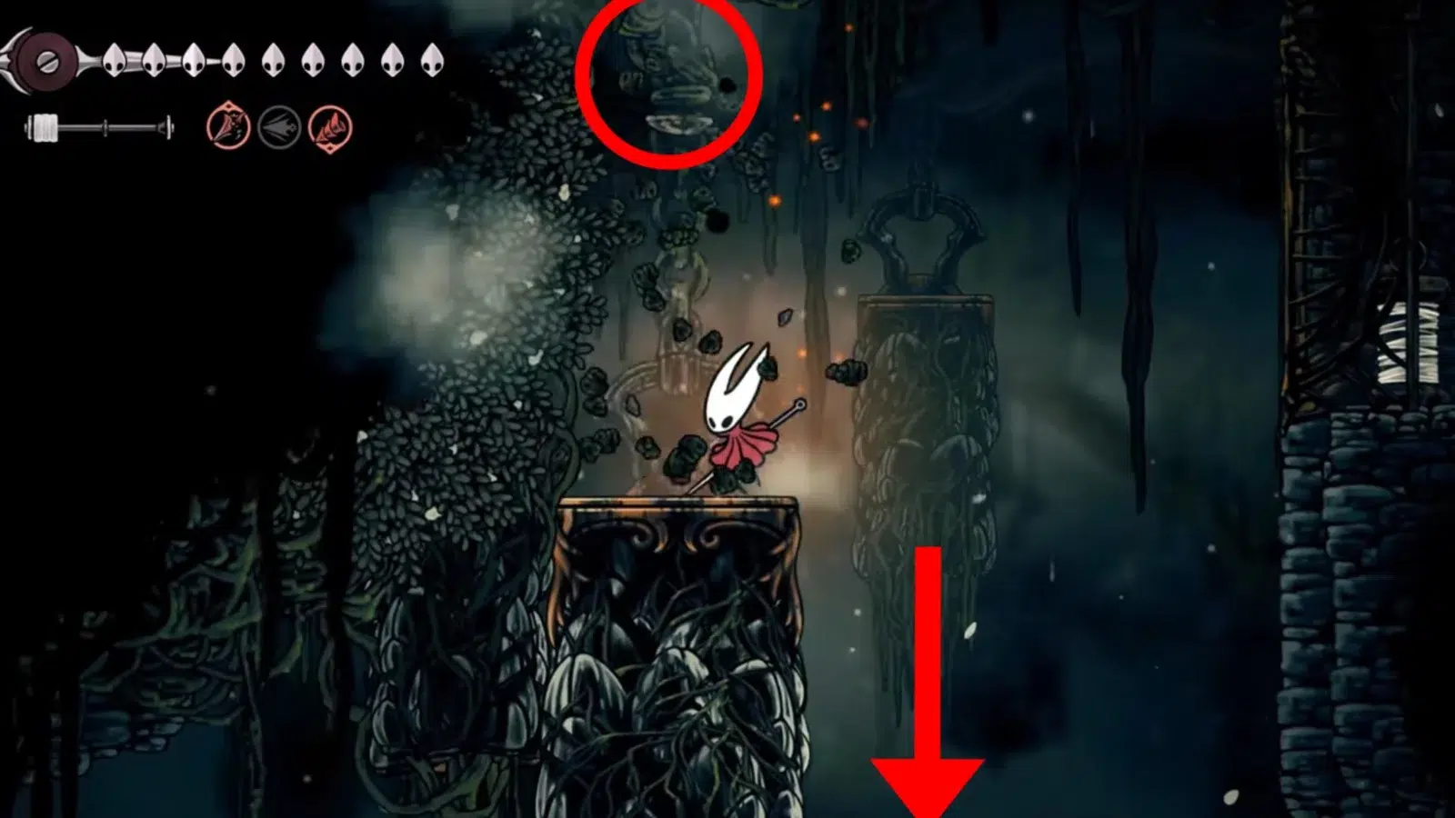 В новой области вы заметите платформу подвешенную на металлической цепи слева | TrashExpertru Платформа на цепи в Hollow Knight Silksong