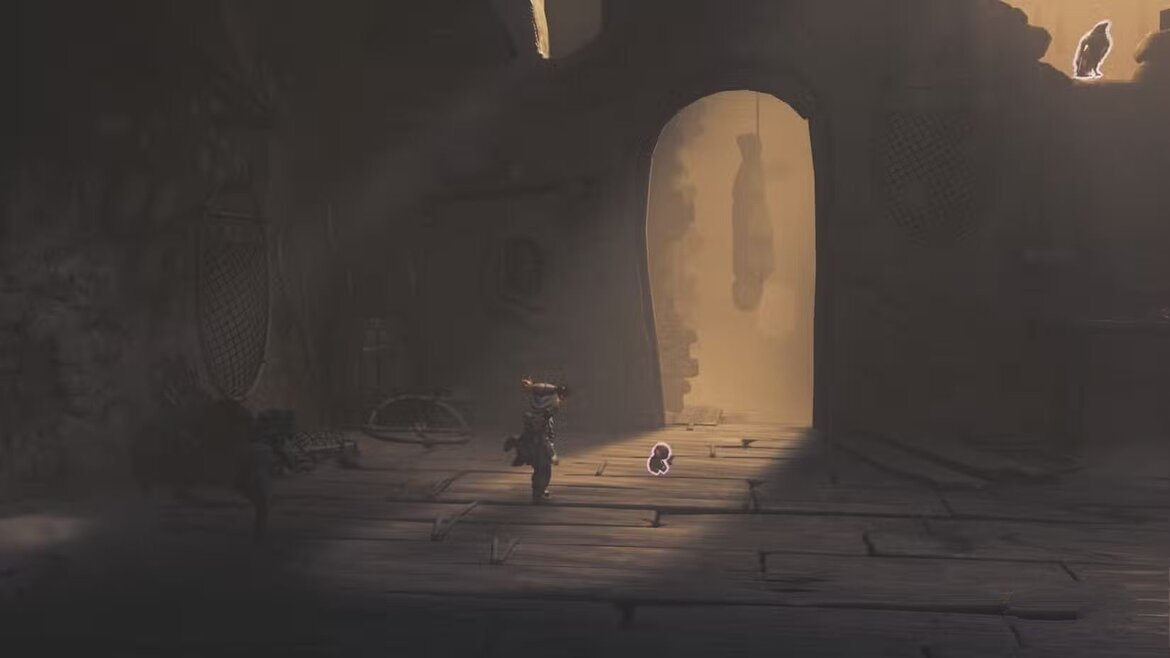 Алон стоит перед куклой в Little Nightmares III