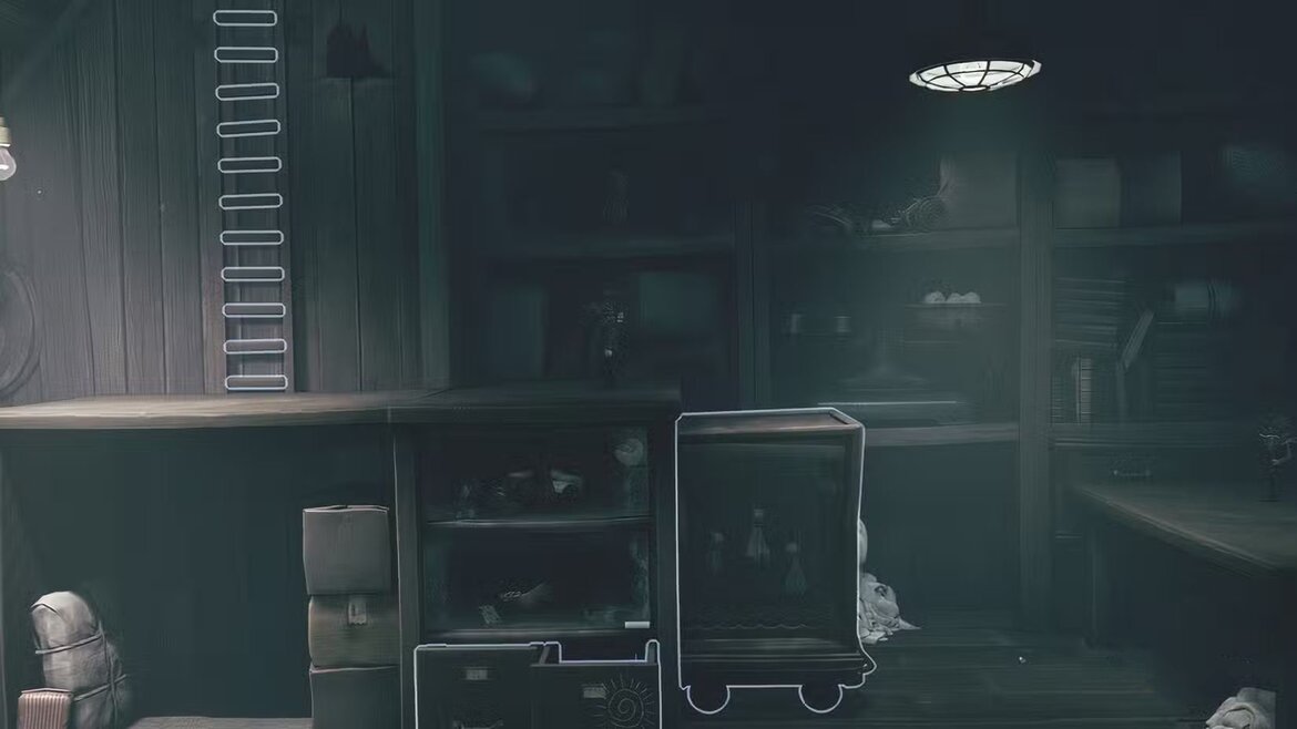 Алон стоит рядом с лестницей в Little Nightmares