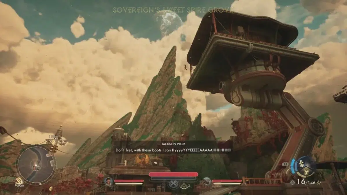 Падение Джексона Плама с платформы в The Outer Worlds 