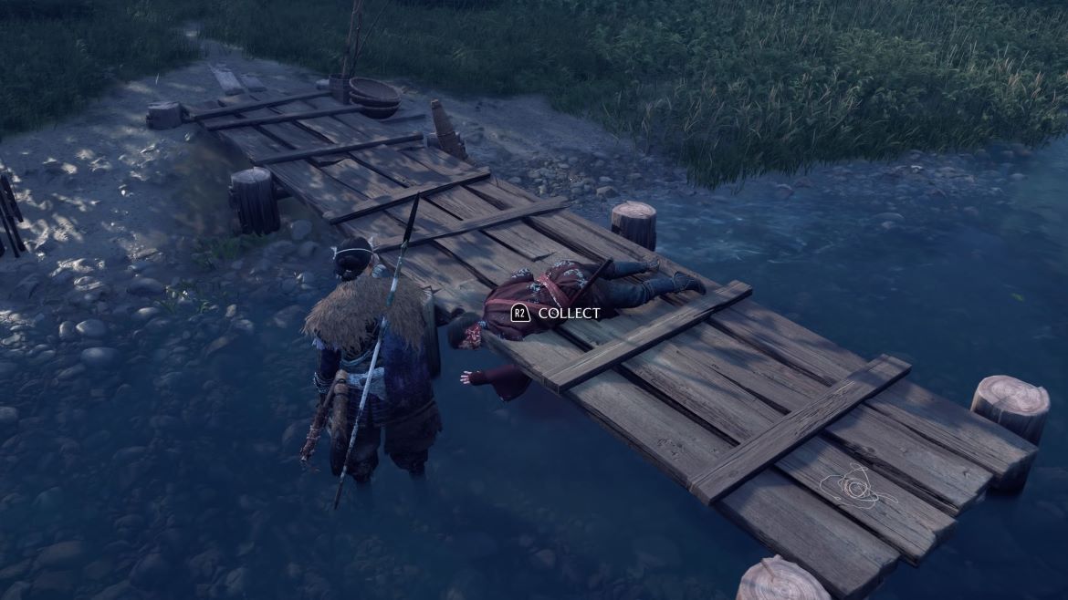 Тело рыбака на пирсе в Ghost of Yotei