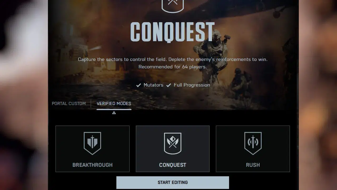Выберите режим игры из проверенных режимов в Battlefield 