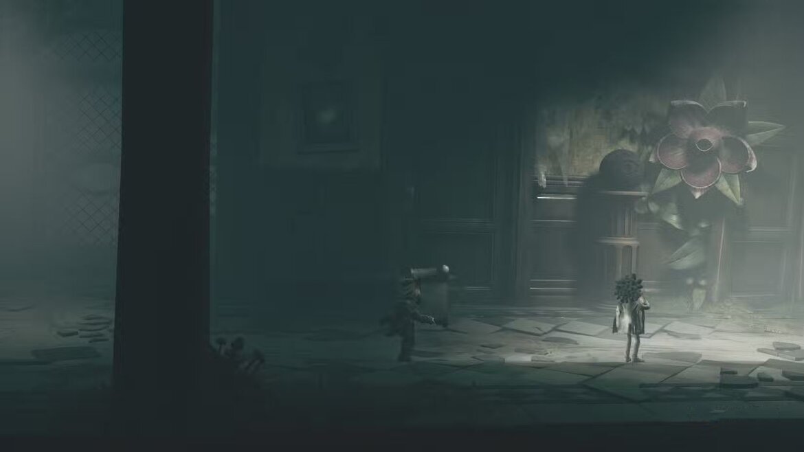 Лоу стреляет в растение в Little Nightmares
