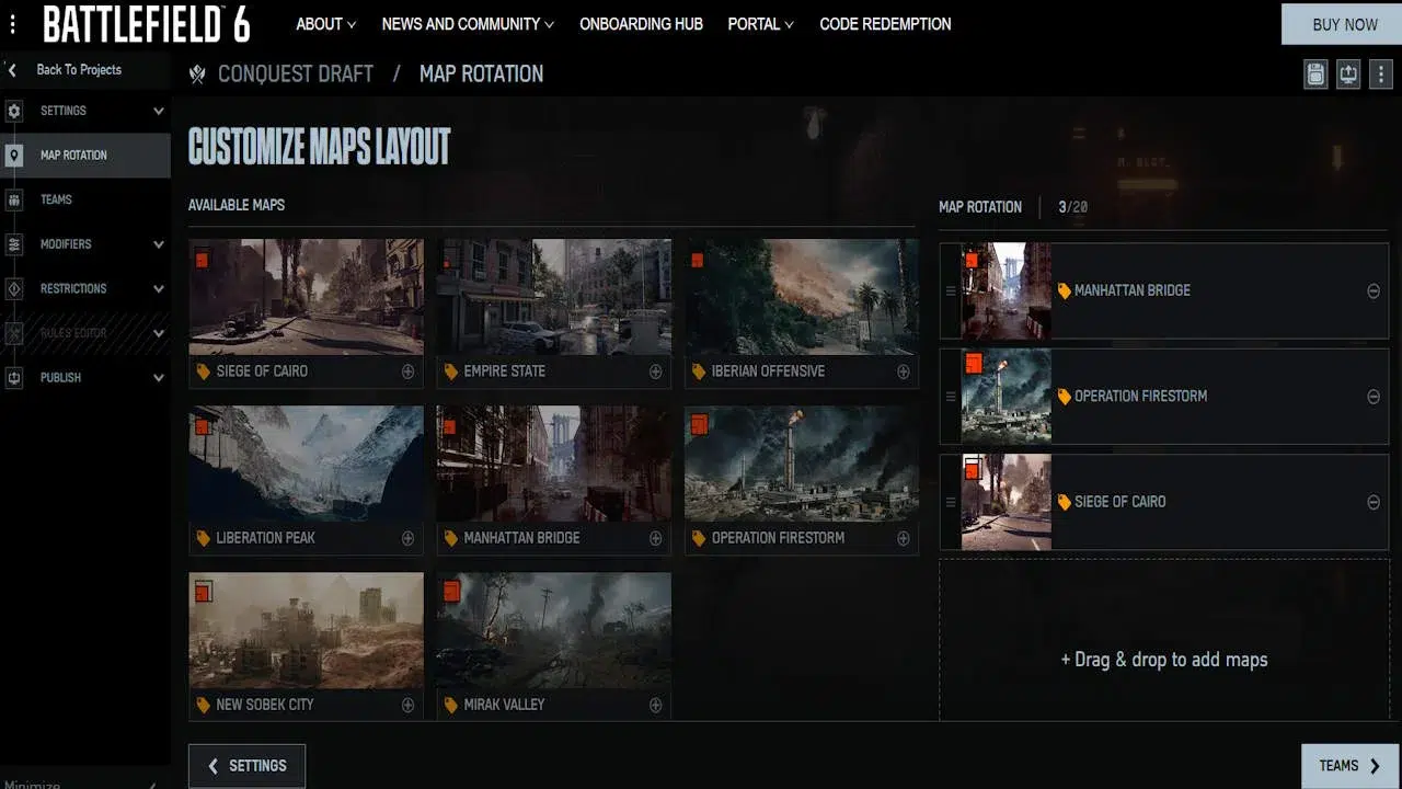 Выберите карту Battlefield на экране ротации карт