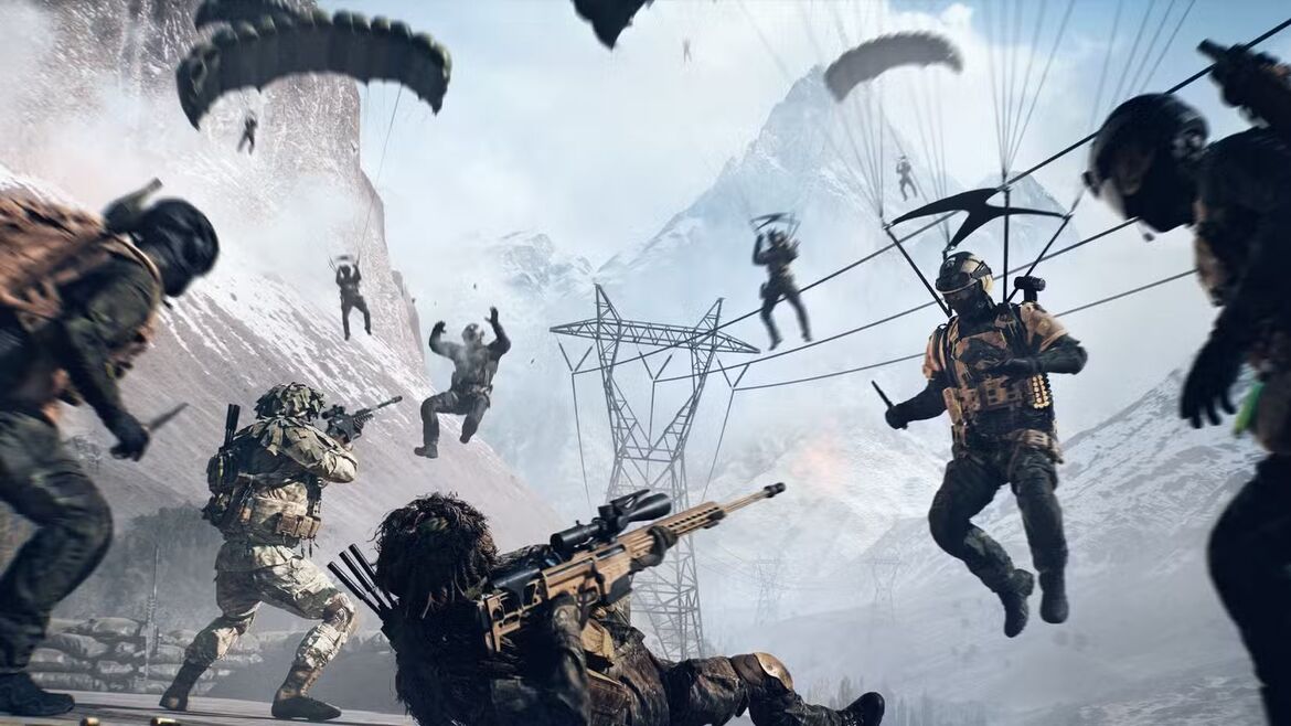 Десант игроков с парашютами в Battlefield