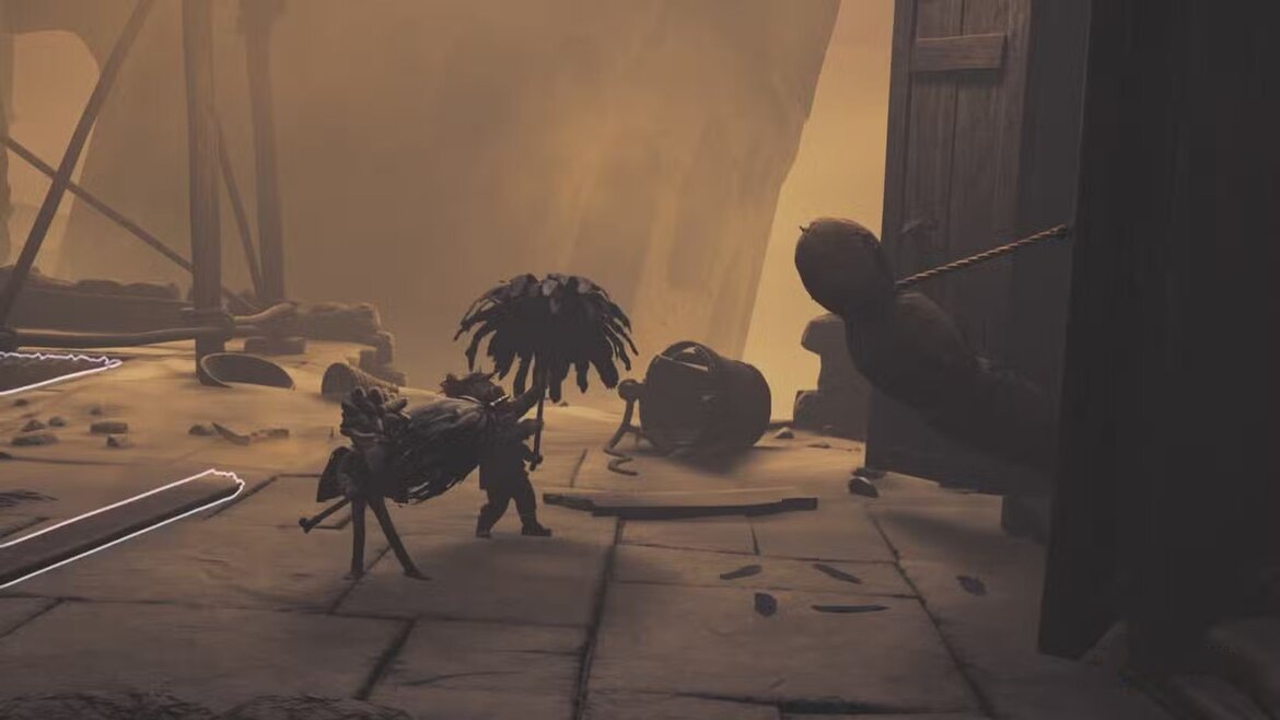 Лоу и Алон держат зонты с перьями в Little Nightmares III