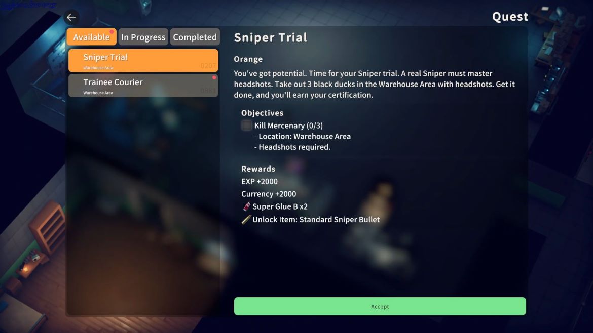 Журнал квеста Испытание снайпера в Escape From Duckov