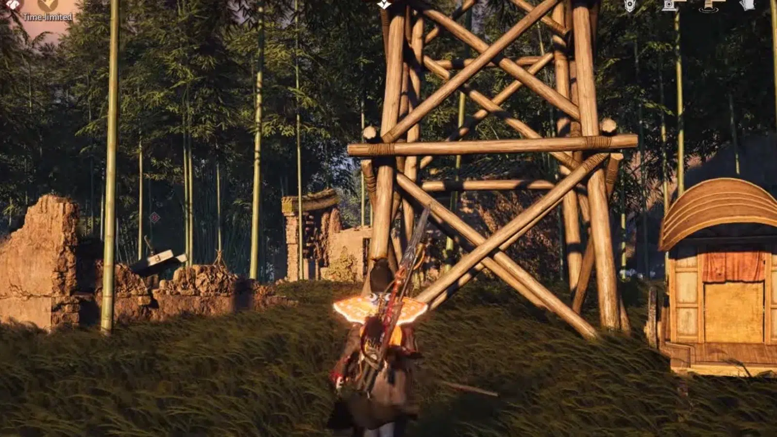 Чтобы взобраться на башню прыгните на караван рядом с башней