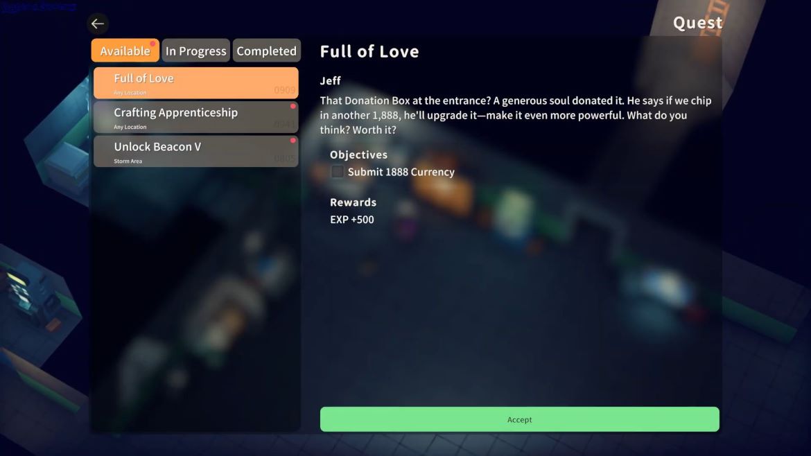 Вы столкнётесь с Ящиком для Пожертвований в квесте Full of Love