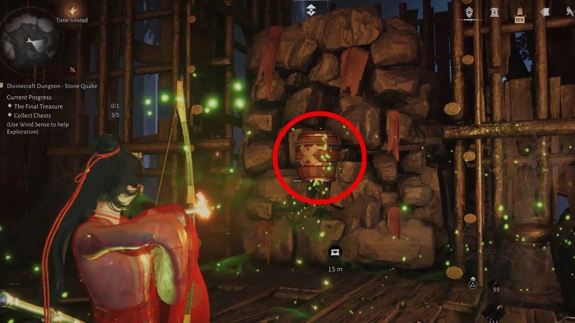 Взрыв воспламеняет оставшиеся Взрывные Бочки на верхнем этаже