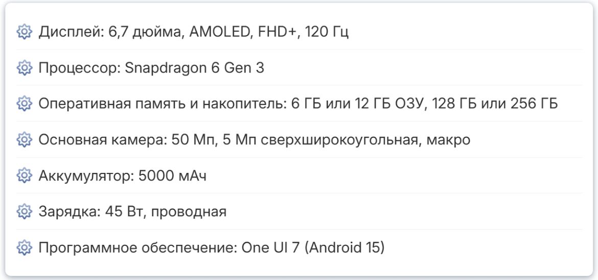 Характеристики Samsung Galaxy A36