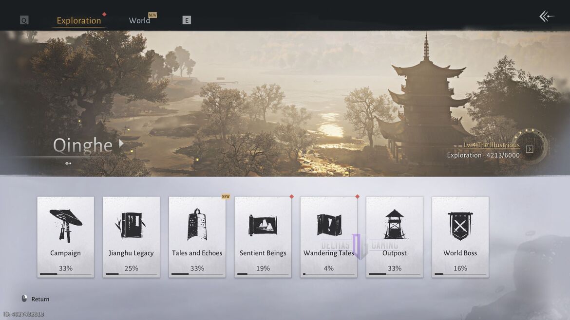Меню Прогресса Исследования в Where Winds Meet