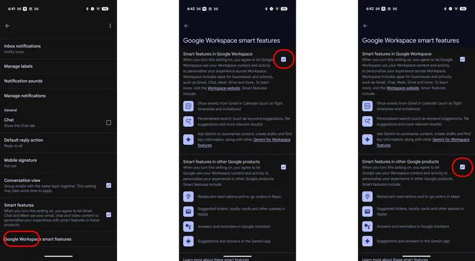 Снимите галочку с Умные функции в других продуктах Google Снимите галочку с Умные функции в других продуктах Google