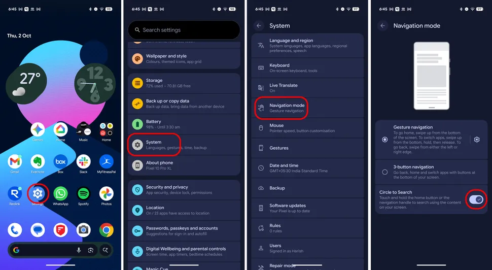 Переключите Circle to Search в положение выкл Переключите Circle to Search в положение выкл