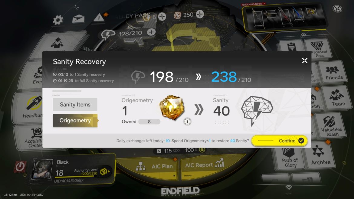 Как восстановить Выносливость в Arknights Endfield