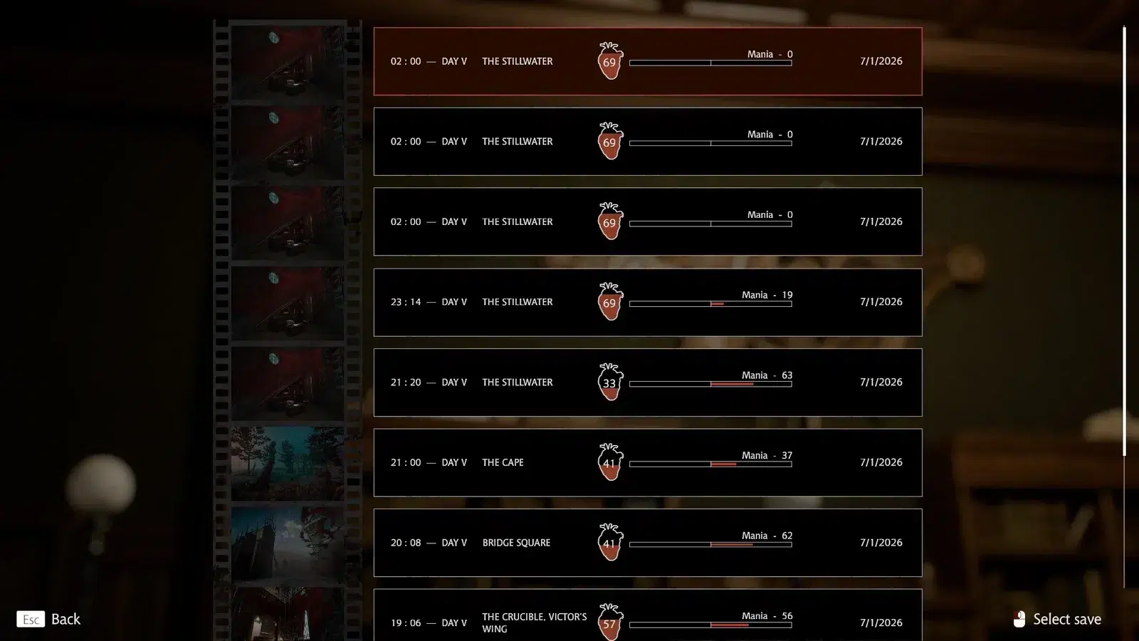 Экран выбора сохранений в меню Pathologic 3