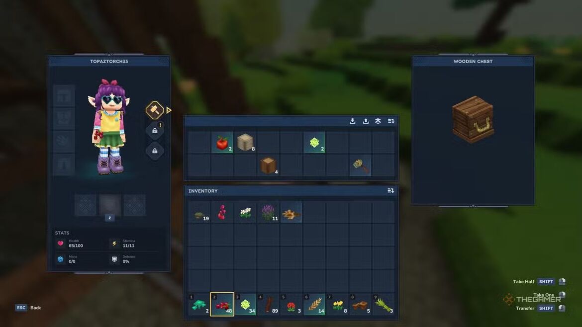 Персонаж собирает ресурсы в стартовой зоне Hytale