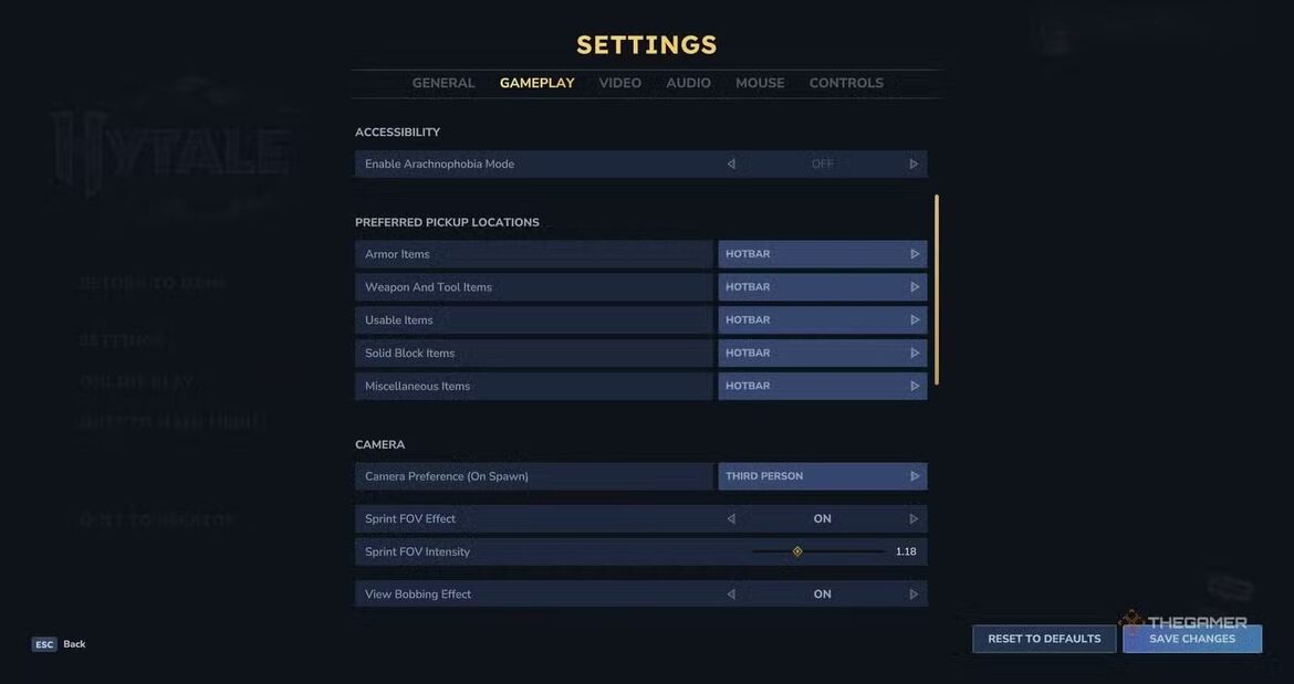 Меню настроек доступности в Hytale