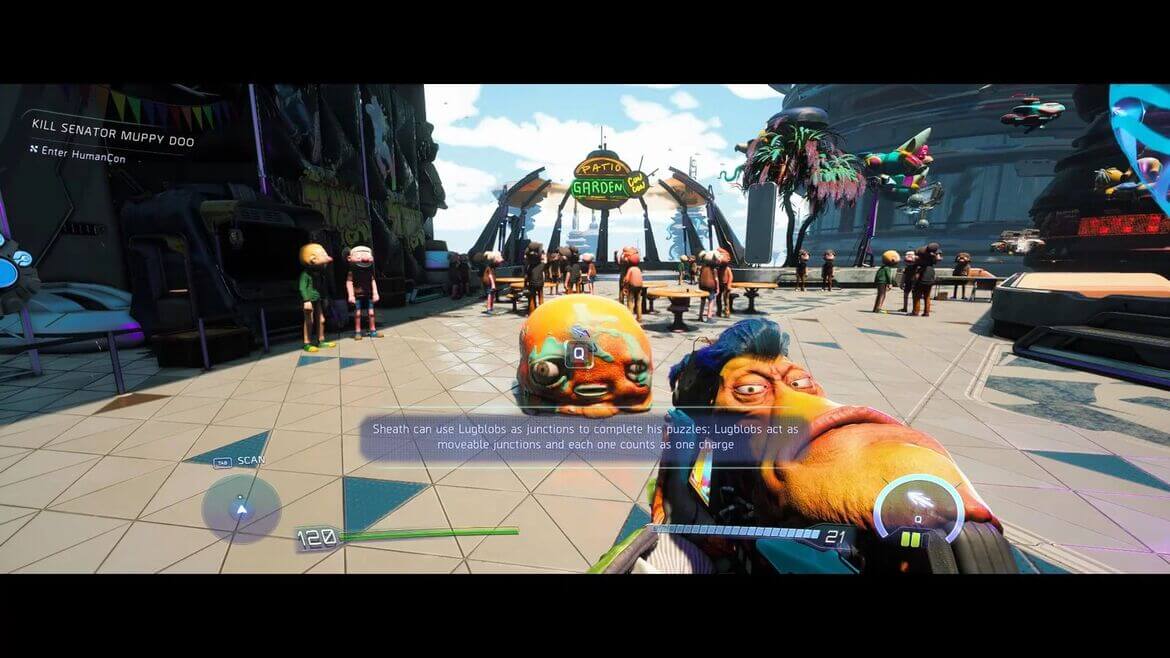 Идите в центр карты к двум вращающимся частям пазла с проводящими наконечниками