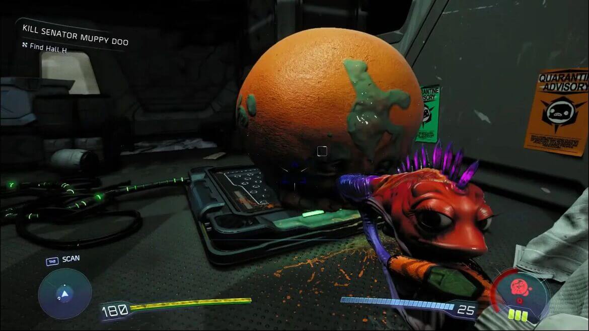 Возьмите Лагблоба у двери рядом с плакатом о карантине и перенесите его в центр комнаты