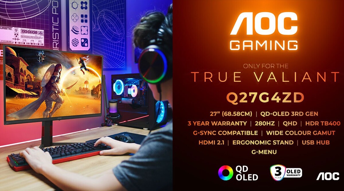 AOC представила Q27G4ZD: 27-дюймовый QD-OLED 280 Гц за £420