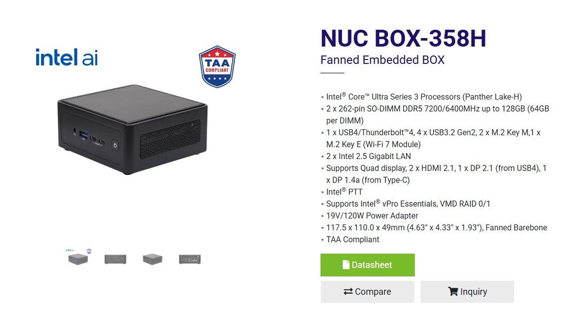 ASRock NUC Ultra 300 Box мини ПК на Intel Panther Lake и до 128 ГБ DDR5