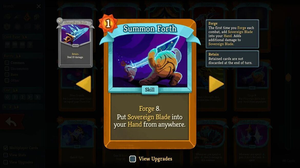 Карта Summon Forth для возврата клинка
