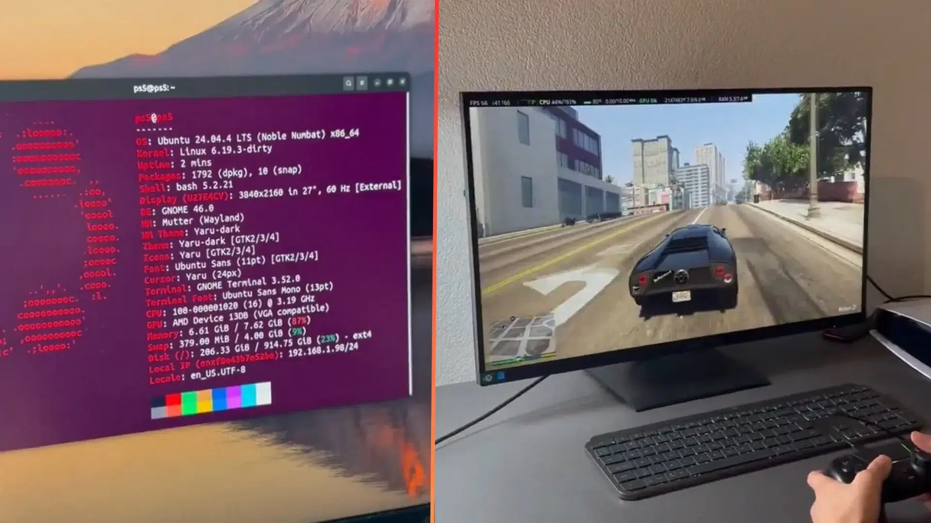 Изображение к статье: Инженер запустил Linux на PS5: GTA V Enhanced 60 FPS в 1440p с RT