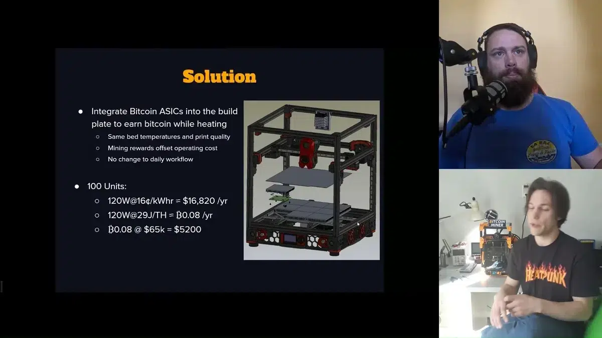 Изображение к статье: Энтузиаст собрал 3D-принтер, который майнит Bitcoin и греет стол