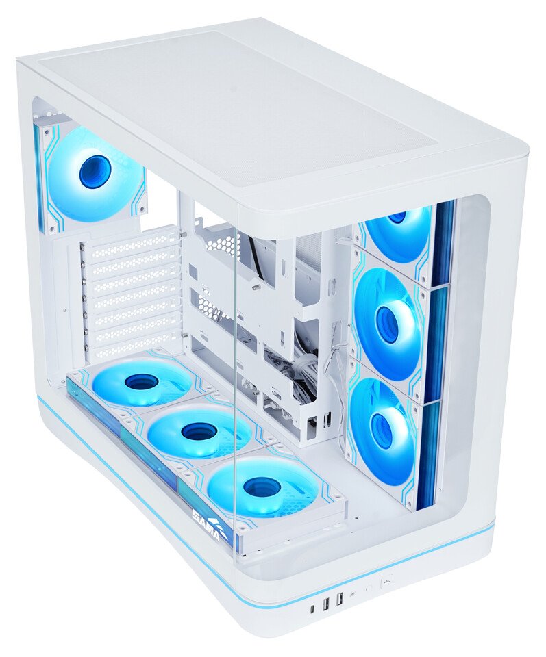 Изображение к статье: SAMA V62: корпус с 270&deg; изогнутым стеклом и 7 ARGB-вентиляторами за &euro;99,90