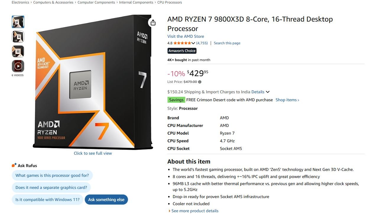 Ryzen 7 9800X3D подешевел до $429 и теснит Ryzen 9850X3D