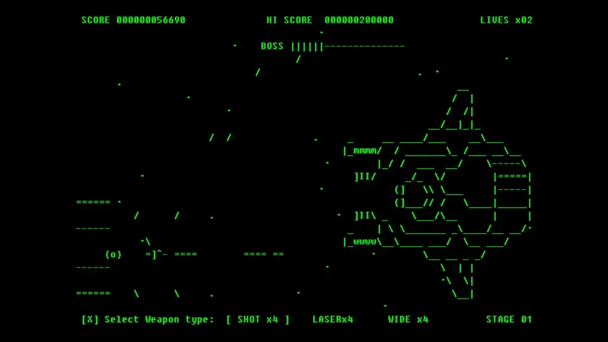 Изображение к статье: В Steam выйдет ASCII-ремейк Gradius: шутер с «скриншотами» в .TXT