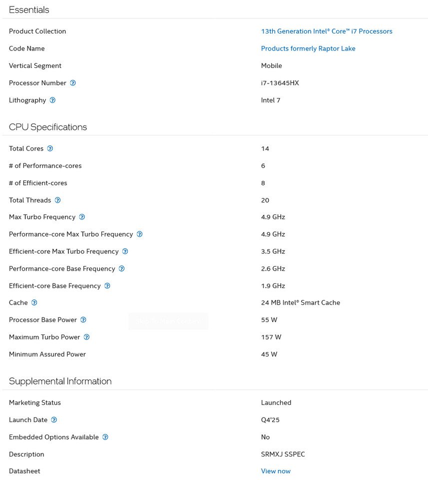 Изображение к статье: Intel добавила Core i7-13645HX: DDR5-5600 и более мощная iGPU