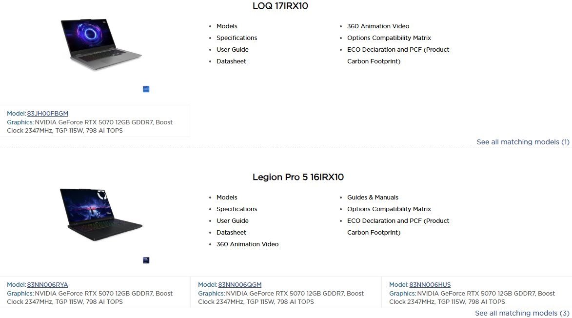 Изображение к статье: Lenovo засветила ноутбуки с GeForce RTX 5070 Laptop на 12 ГБ