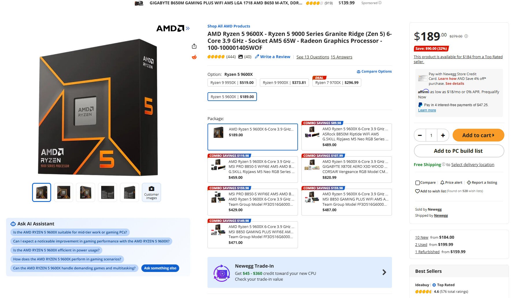 Ryzen 5 9600X подешевел до $190 перед стартом Core Ultra 5 250K Plus