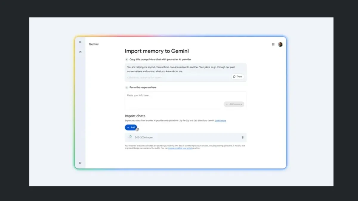 Изображение к статье: Google Gemini научили переносить «память» из ChatGPT и Claude