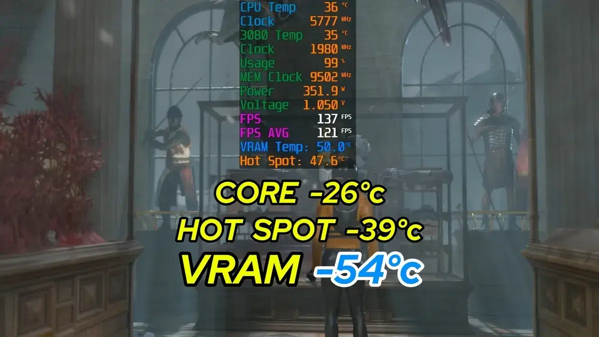 Изображение к статье: Энтузиаст поставил 360-мм серверную СЖО на RTX 3080: VRAM -54°C