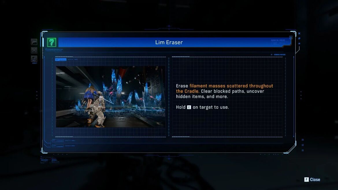 Игровой процесс Pragmata демонстрирующий стену из синих кристаллов преграждающую путь