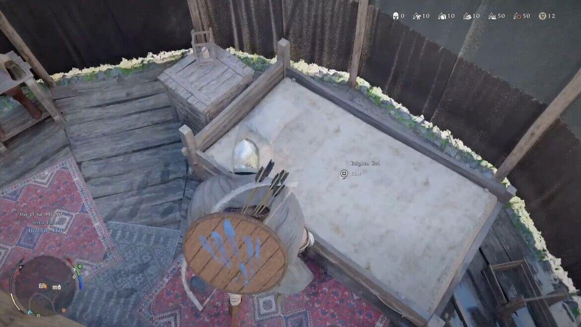 Вы можете поспать на кровати или использовать костер чтобы пропустить время