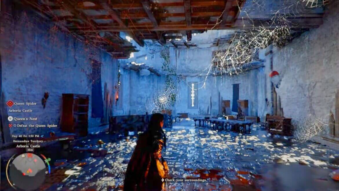 Паутина перед началом битвы с боссом Королева пауков