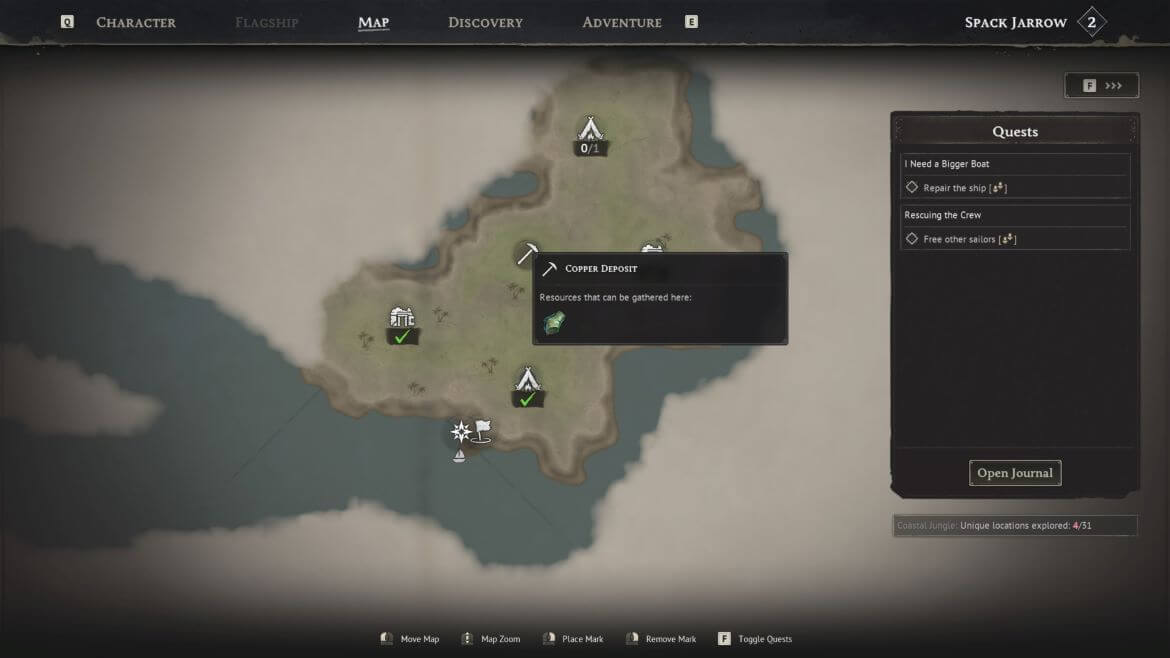 Расположение медной шахты на карте Windrose