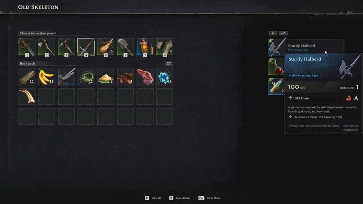 Добыча прочной алебарды из сундука наверху