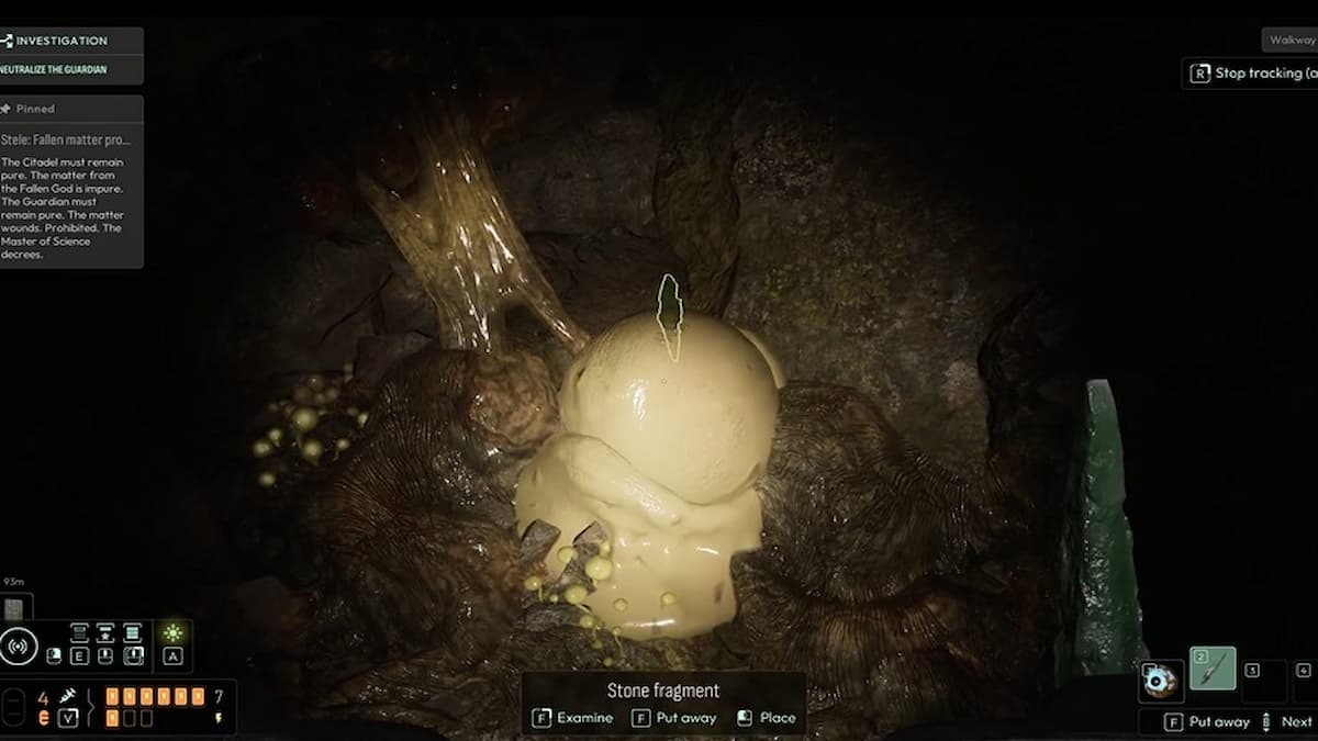 Подойдите к пузырю сока и используйте камень на нём